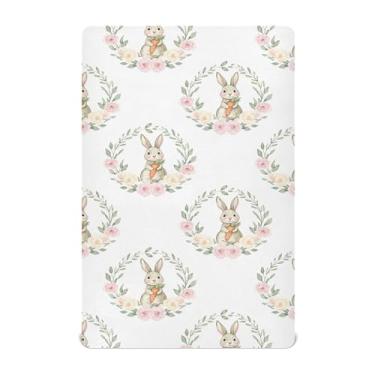 Imagem de SEHANY Lençol de berço de coelho fofo para meninos e meninas, macio, respirável, elástico, lençol com elástico padrão para bebês de 27 x 99 cm