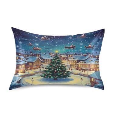 Imagem de Blueangle Fronha de cetim com desenho animado Snow Town para cabelo e pele, fronha de seda, tamanho Queen (50,8 x 76,2 cm) - Capas de almofada de cetim refrescantes com fecho de envelope (427)