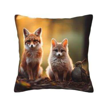 Imagem de XLLingL Capa de almofada quadrada com estampa de raposa de pássaro para sofá, cama, quarto, sala de estar, capas de almofada para decoração de casa de fazenda