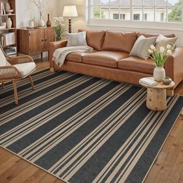 Imagem de PureCozy Tapete listrado fácil de juta 12,5 x 17,8 cm, preto, lavável, antiderrapante, para quarto, escritório, casa de fazenda, neutro, sem queda, interior, exterior, tapete grande para cozinha, sala