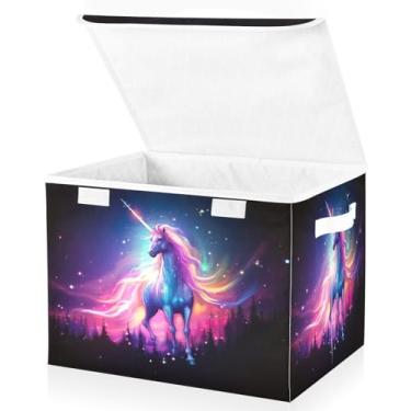 Imagem de Blueangle Cestos de armazenamento Galaxy Horse com tampas, 42 x 32 x 30 cm, grande cesta organizadora dobrável para decoração de casa e escritório (470)