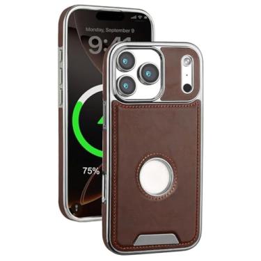 Imagem de Capa vintage para iPhone 17/17 Air/17 Pro/17 Pro Max, couro fosco proteção contra raios, capa com logotipo visual de negócios, lágrima de silicone, borda macia, capa fina (marrom, 17 Pro Max)