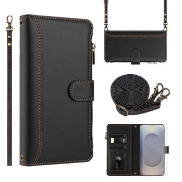 Imagem de Asuwish Capa de telefone para Samsung Galaxy S25 Ultra 5G Capa carteira com protetor de tela de vidro temperado transversal de couro flip zíper suporte para cartão de crédito celular S25Ultra 25S S 25