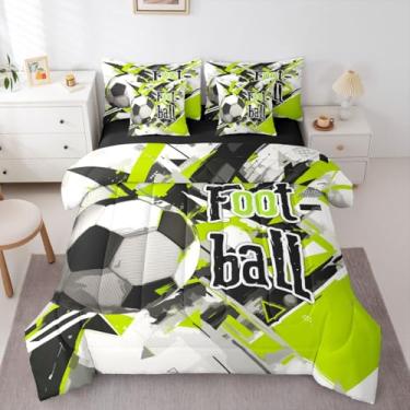 Imagem de Erosebridal Jogo de cama de futebol com 7 peças, solteiro, graffiti, com lençóis, com letras estilosas, para meninos e fãs de futebol, para meninos e mulheres, para adolescentes e mulheres