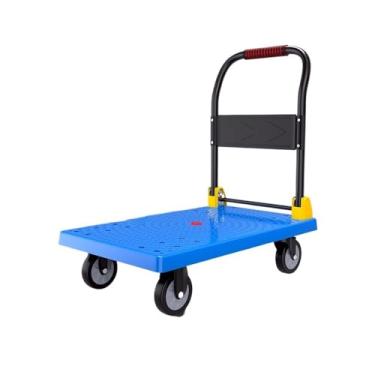 Imagem de Carrinho de carrinho de mesa de aço resistente sobre rodas - Carrinho dobrável multifuncional, carrinho de transporte de carga portátil puxado à mão para uso doméstico, design preto pequeno