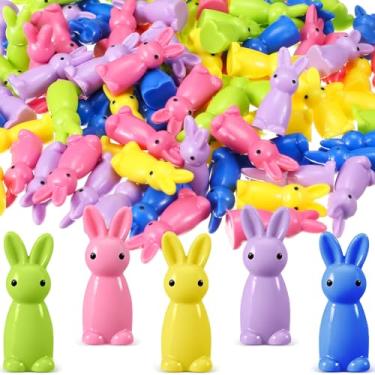 Imagem de Weysat 100 peças de mini coelhinho de resina, estatuetas em miniatura de Páscoa, estatuetas de coelho em miniatura artificial, enchimento de vaso, decoração de jardim de coelhinho colorido para festa