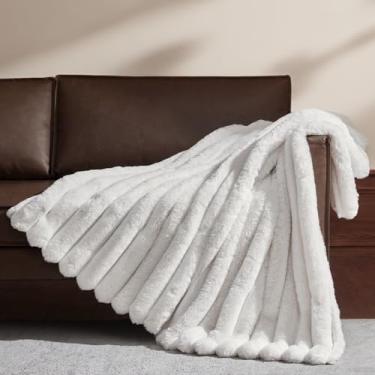 Imagem de WDCOZY Cobertor de pele sintética, listrado, super macio, macio, fofo, luxuoso, sofá, cadeira, decoração de casa, quente, peludo, outono, inverno, pelúcia, leve, coelho, bolha, cobertor 127 x 152 cm