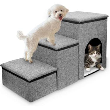 Imagem de Escada para Pet, Escada para Cachorro, Escada para Pets, Cama e Rampa para Cachorros e Gatos, Cinza, Plástico, 72x33x41 cm, 5 kg