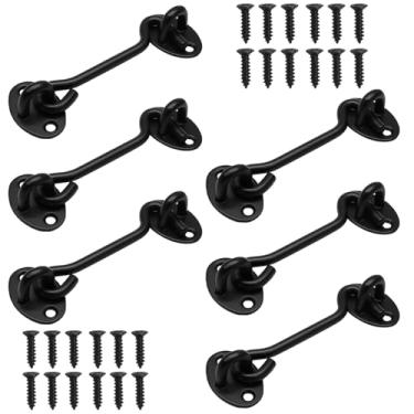 Imagem de Kyuionty 6 peças de trava de porta deslizante de 10 cm, gancho de privacidade de aço inoxidável preto e ferragens para porta de celeiro, cerca de madeira, janela, cabine, com parafusos