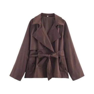 Imagem de Casaco Trench Feminino Estilo Britânico Com Cinto E Dupla Frente Cor M
