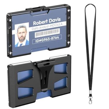 Imagem de Indoula Porta-crachá horizontal - porta-cartão de identificação com clipe e cordão, preto