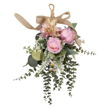 Imagem de Esquirla Guirlanda floral de crisântemo e eucalipto, em formato de lágrima, ideal para festas, festivais, decoração de paredes, quintais e, Roxo