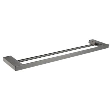 Imagem de 3FLQOOPP Barras de toalha duplas cinza acessórios de banheiro cabide de toalha gancho de papel suporte de sabão para escova de vaso sanitário, suporte de prateleira de vidro (barra de toalha dupla)