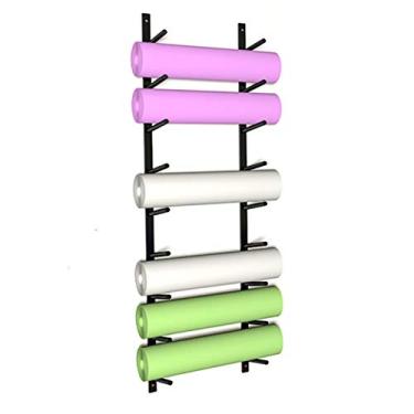 Imagem de Suporte de parede para ioga - 9 camadas, rolo de espuma de metal e organizador de armazenamento de toalhas, tapetes de exercícios para sala de treino, suporte de exibição, preto