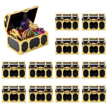 Imagem de Gabrella Mini baú de tesouro pirata, caixa de armazenamento de joias vintage de 7,6 cm, baú de pirata de plástico pequeno para decoração de tema de aniversário, 12 peças