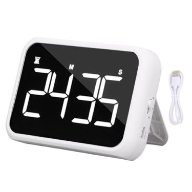 Imagem de POCREATION Timer Digital, Tela LED de 4 Polegadas, Design Magnético de Espelho Com Brilho e Volume Ajustáveis para Estudo, Culinária e Fitness (Branco)