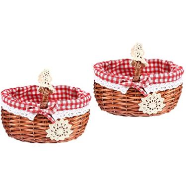 Imagem de 2 peças X cestas de organizador de cabanas de presente portátil vinho acampamento bandeja de mão salgueiro lanches estilo vime menina africana Tu doces country um criativo portátil para lanche Uit