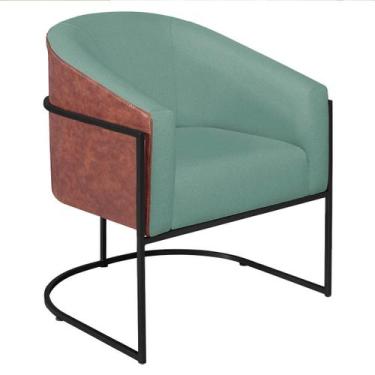 Imagem de Poltrona Luiza Base de Ferro Preto Corano Nozes e Linho Azul Turquesa 