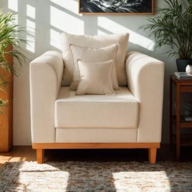 Imagem de Poltrona Base de Madeira Reforça Cadeira Beny Sala Estar Suede - Madei