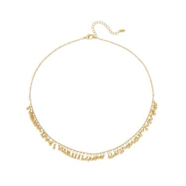 Imagem de Colar de ouro 14 k, colar de ouro com borlas em forma de lágrima banhado delicadamente, colar de ouro com borlas, colares de gargantilha de corrente de ouro, colares simples em camadas de ouro