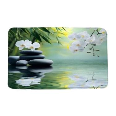 Imagem de VPUPCN Zen Garden Tapete de banho spa verde folhas de bambu preto pedra floral japonesa natureza asiática relaxar microfibra espuma de memória tapete de banheiro capacho tapete de chão de vaso