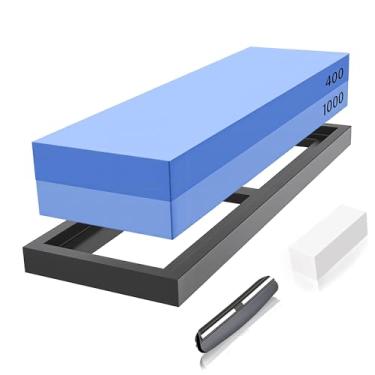 Imagem de Kit de pedra de amolar de amolar dupla face, gramatura 400/1000 profissional, amolador de facas, pedras molhadas para facas afiadas, kit com base de borracha antiderrapante