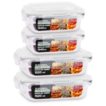 Imagem de Kit 4 Potes de Vidro Hermético Geladeira Marmita 1040ml/1520ml