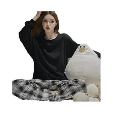 Imagem de Conjunto De Pijama Feminino Grande Com Almofadas No Peito, Manga Longa