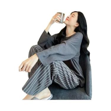 Imagem de Conjunto De Pijama Feminino Grande Com Almofadas No Peito, Manga Longa