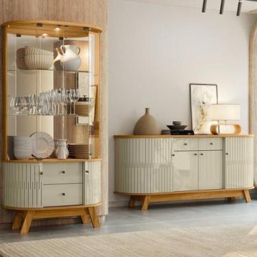 Imagem de Conjunto Buffet Mônaco e Cristaleira Moss Porta Curva Pés Palito MDF c