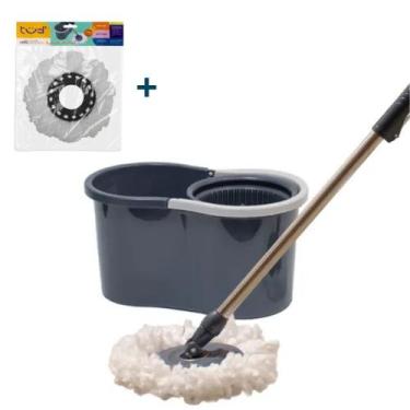 Imagem de Mop Giratório Com Balde 360º Esfregão Inox +Refil Microfibra Extra Lim
