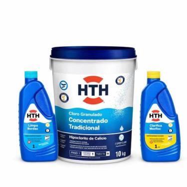Imagem de Kit Limpeza Completa Piscina HTH Cloro Tradicional 10kg Limpa Bordas 1