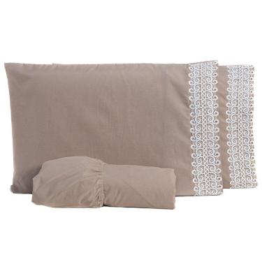 Imagem de Jogo De Cama Casal Padrão 03Pçs Percal Liso 200 Fios Caqui