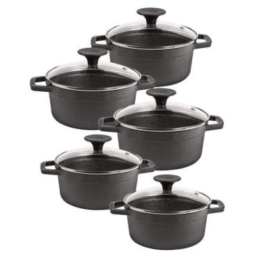 Imagem de Jogo De Panelas Caçarolas Neo 16 Ao 24 Ferro Fundido Tampa de Vidro - 