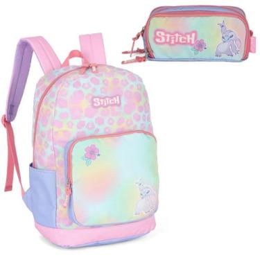 Imagem de Kit Mochila Escolar De Costas Stitch Rosa Grande Com Estojo - Luxcel