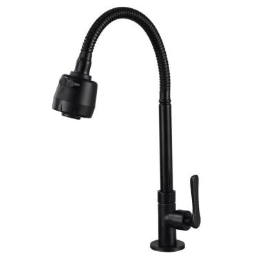 Imagem de Torneira Cozinha Aço Inox Flexível Chuveirinho Mesa Preta