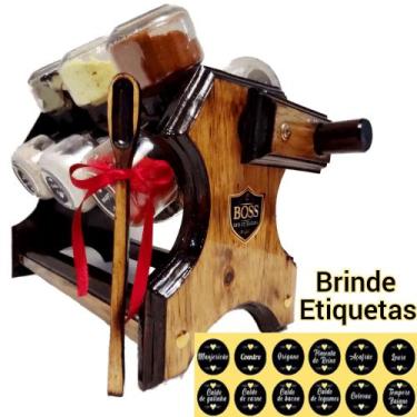 Imagem de Porta Tempero Giratório com Manivela em Madeira 12 Potes Ibiúna Mescla