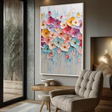 Imagem de Quadro com Moldura e Acrilico Cristal Vidro Abstrato Flores Pasteis pa