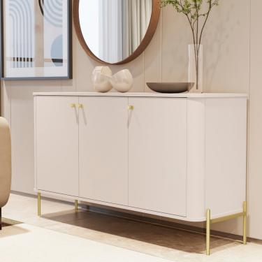 Imagem de Aparador Buffet 3 Portas com Pés Em MDF Tucupi JB Móveis - Off White/Dourado