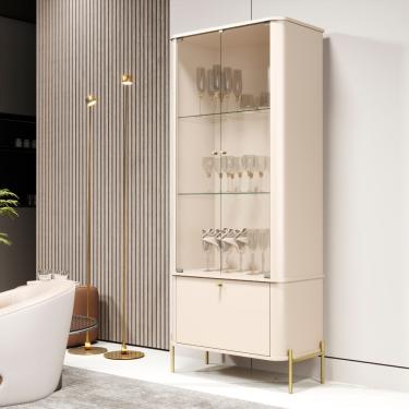 Imagem de Cristaleira com Vidro 3 Portas e Pés Em MDF Tucupi JB Móveis - Off White/Dourado