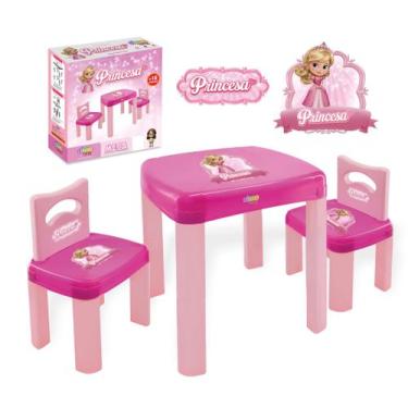 Imagem de Conjunto mesa infantil rosa princesa reforçada para atividades refeiçã