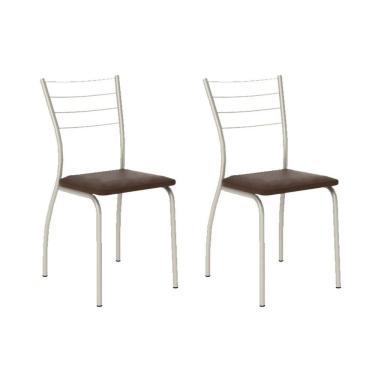 Imagem de Cadeira Sala De Jantar 1700 Kit Aço 2 Uni Prata - Assento Courano Cacau - Carraro