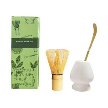 Imagem de Conjunto De Matcha Em Bambu Com 3 Peças: Batedor De Cerâmica, Colher D