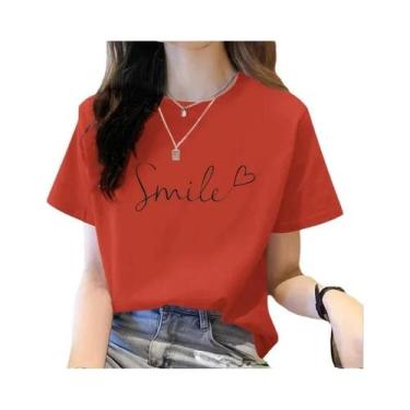 Imagem de Camiseta Feminina Solta De Manga Curta, Alta Qualidade, Decote Redondo