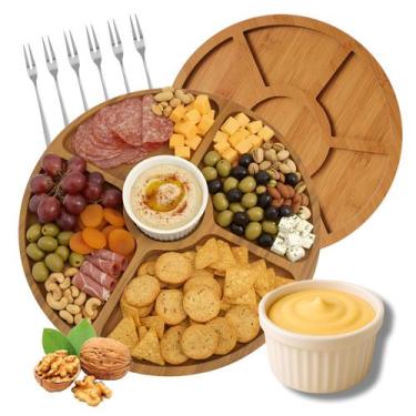 Imagem de Kit Petisqueira 6 Garfinhos Ramekim Molheira Tabua Madeira - Genérico