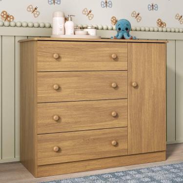 Imagem de Cômoda Infantil 95cm 1 Porta E 4 Gavetas Encanto Multimóveis Mp4449 Madeirado Madeirado