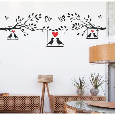 Imagem de Adesivo Decorativo Árvore Com Pássaros Borboletas E Corações