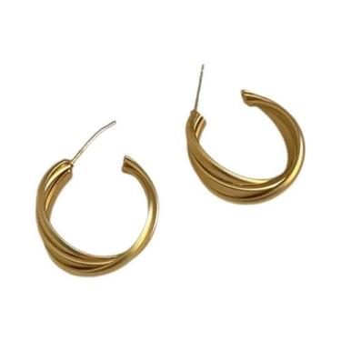 Imagem de Brincos De Argola Geométricos Banhados a Ouro Com Zircônia Para Mulher