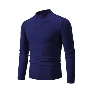 Imagem de Suéter Masculino Oversized De Gola Redonda Em Tricô, Quente, Cor Sólid