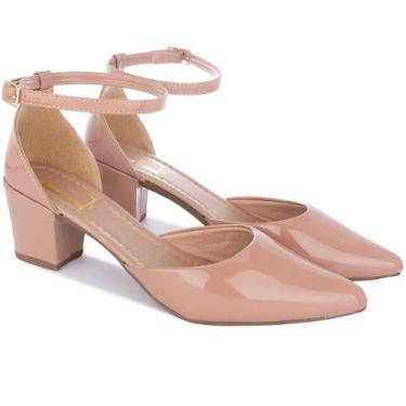 Imagem de Sapato Feminino Scarpin Fivela Bico Fino Salto Grosso - Lize Shoes, Nu